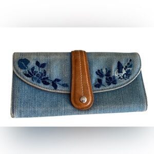 Dior Denim Blue Embroidered Floral Wallet Clutch Y2K